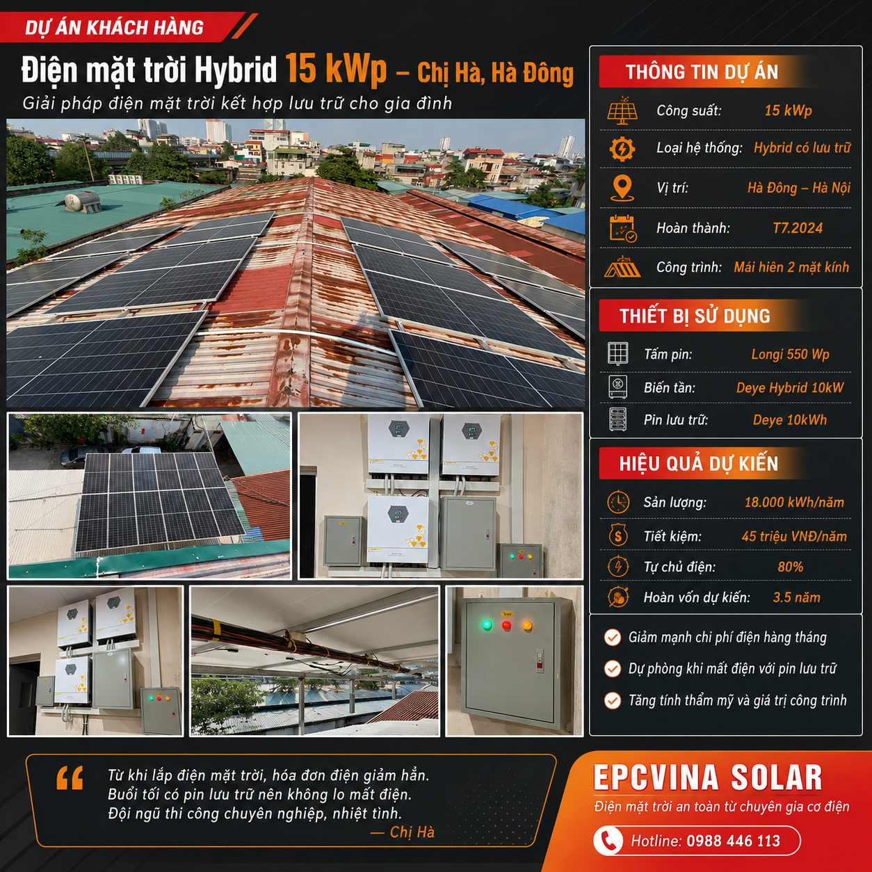 Dự án Điện mặt trời 15 kWp - Chị Hà Hà Đông