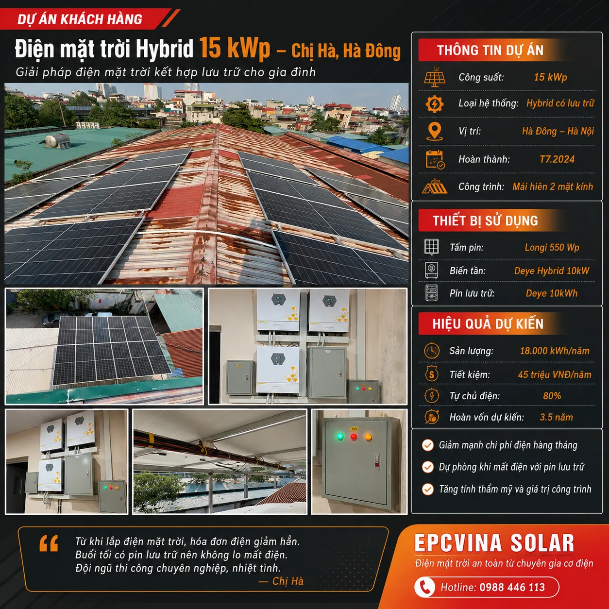 Dự án Điện mặt trời 15 kWp - Chị Hà Hà Đông
