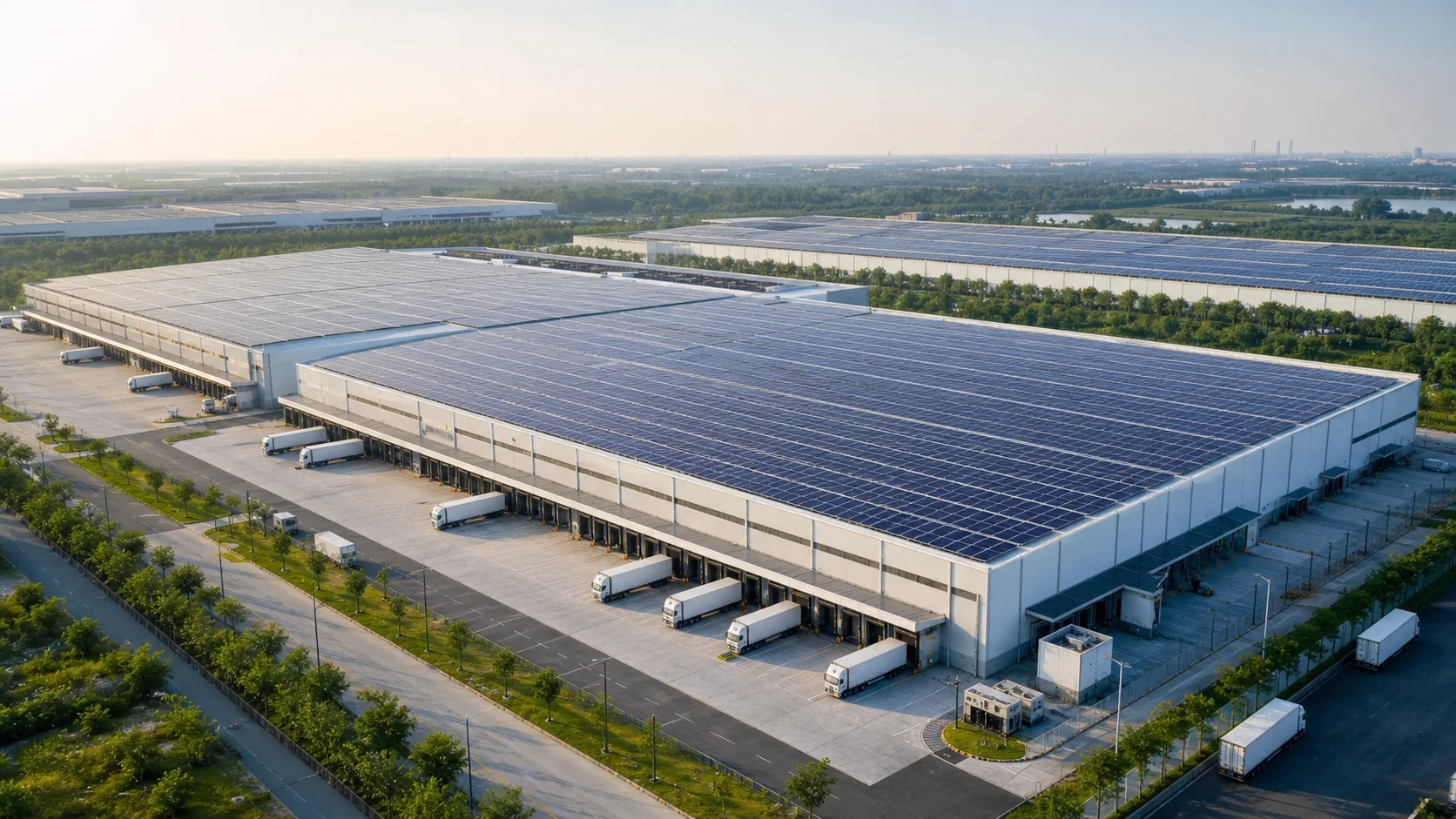 Logistics warehouse with rooftop solar