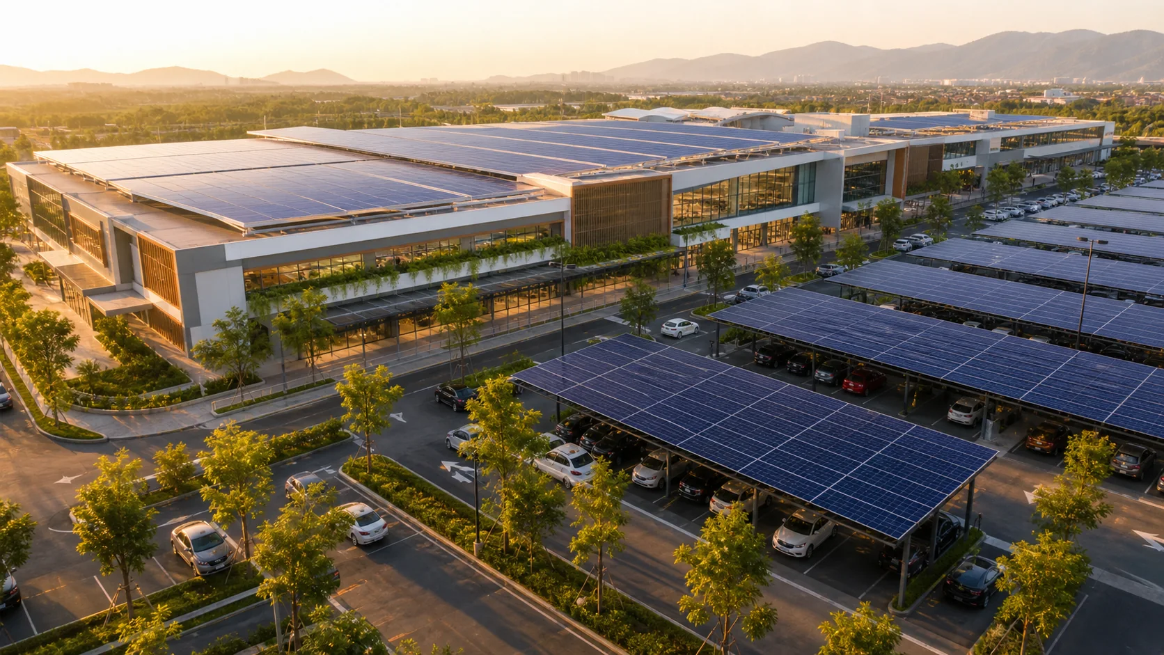 Retail center with solar panels