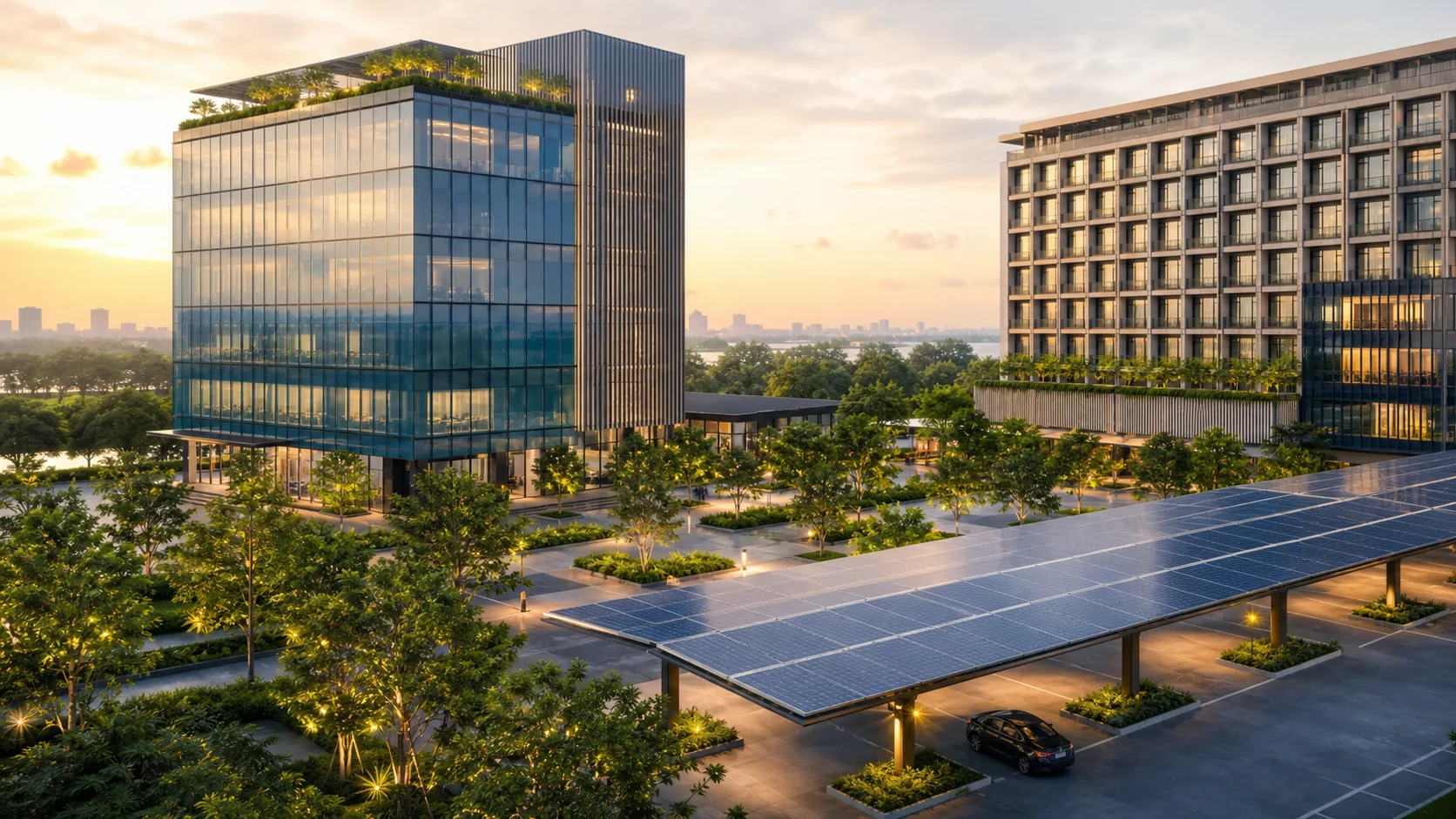 Office building with solar power system